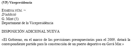 Enmienda de Ciutadans a los presupuestos de la Generalitat de Catalunya para el ao 2009 solicitando la construccin de un puerto deportivo en Gav Mar (20 de noviembre de 2008)